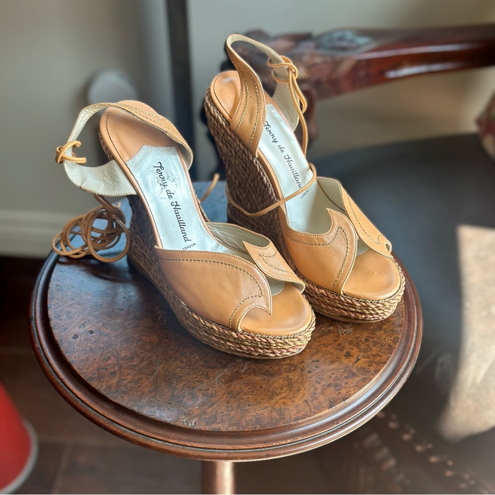 Vintage Terry De Havilland Tan Wedge Sandals
